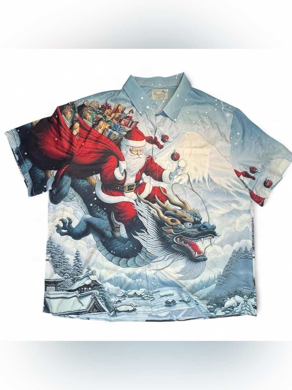 Santa Claus Riding Dragon Hawaiian Royaura Shirt Men's 4XL Christmas Holiday